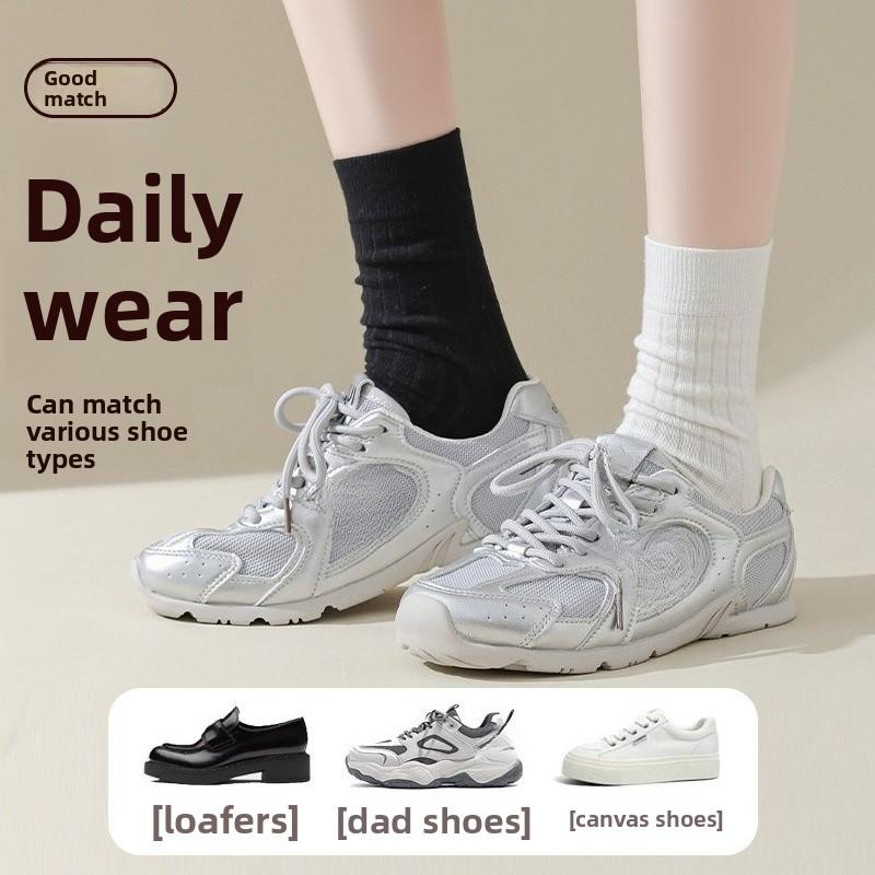 Women's Boneless Pile-up Socks, Spring and Autumn Lolita Mid-calf Socks, Women's Small White Socks
