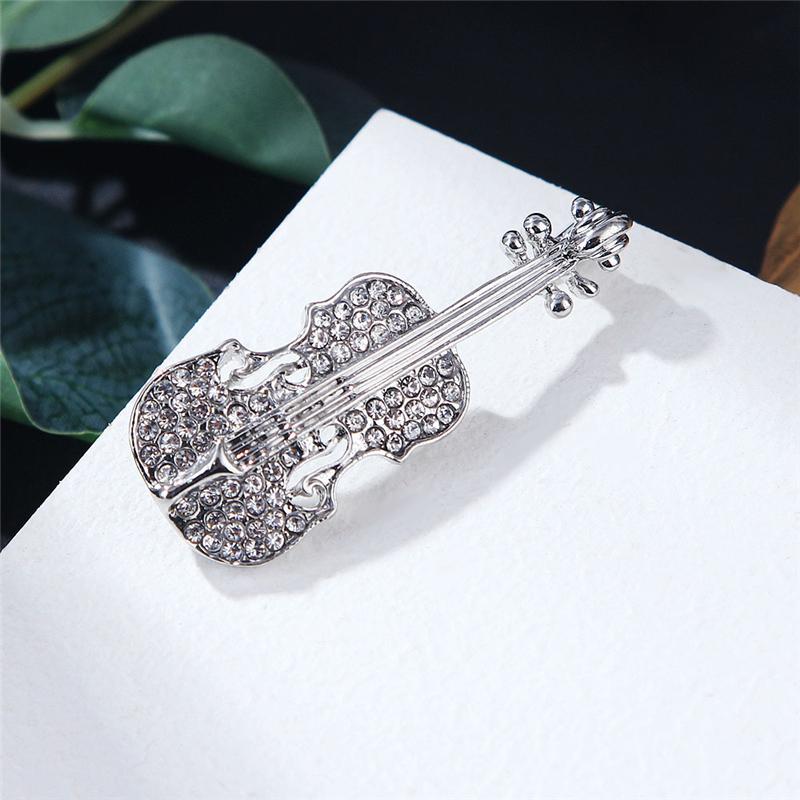 

Креативная брошь в виде гитары и скрипки золотого, серебряного цвета, модный музыкальный костюм, булавки для воротника, ювелирные аксессуары для женщин серебряный