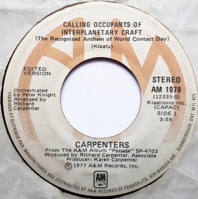 7-Zoll Schallplatte CARPENTERS - Calling Occupants Of Interplanetary AM1978 A&M Records 1977 Kanada Rock Gebraucht