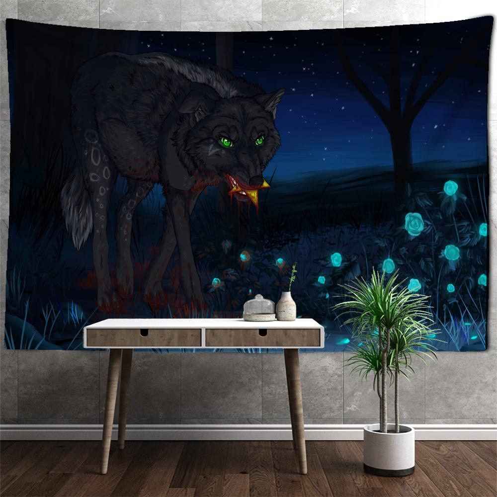 Гобелен «Ночной волк» настенный загадочный ужас колдовство животное хиппи тапиз искусство — фото 5