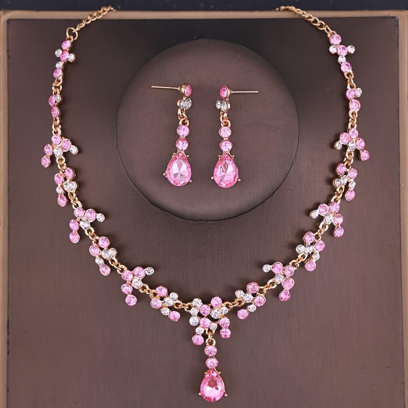 [Small batch customization] Cross-border exquisite bridal jewelry two-piece party dress wedding collarbone necklace earrings