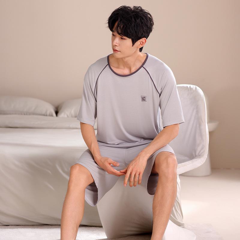 Men's Plus Size Modal Pajama Set: Summer Short-Sleeve Top & Shorts, Cool & Lightweight for Teens and Adults