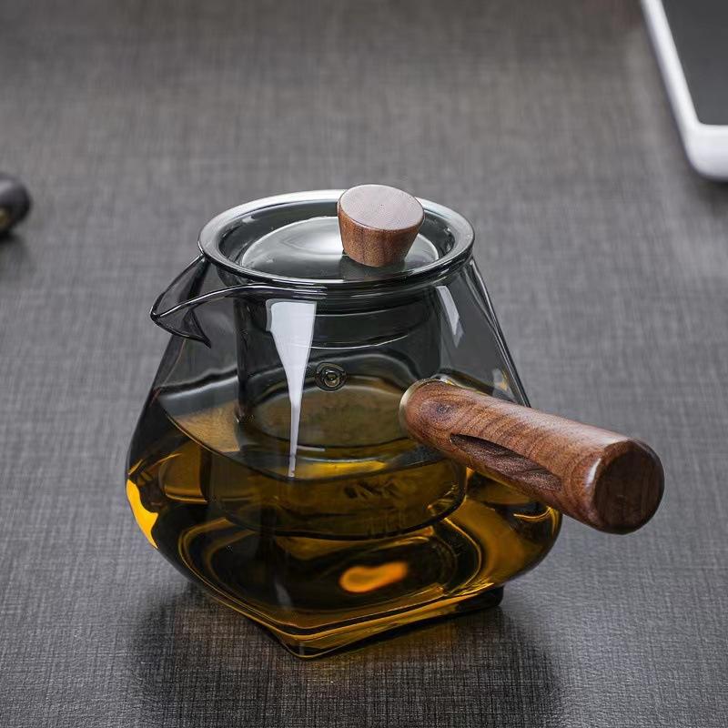 Japanese-style mufeng brewing teapot glass teapot electric ceramic stove high temperature resistant wooden handle side handle pot flower and grass pot