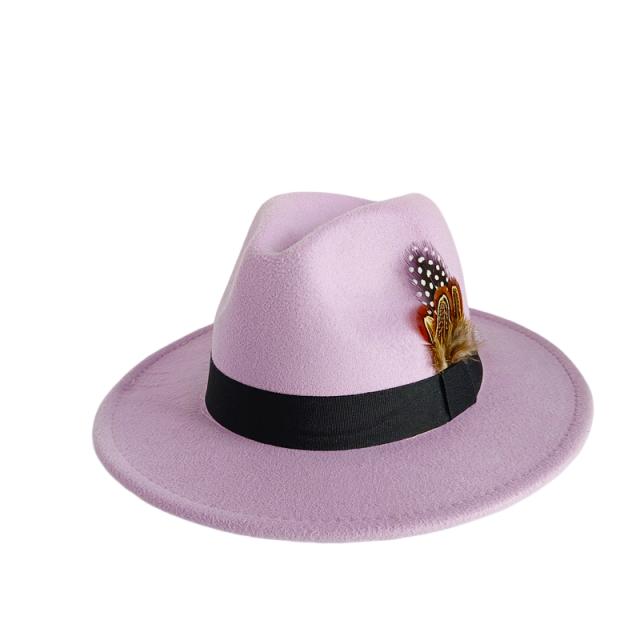 Gelbe Feder Fedoras Herren Fedora Hut Herren Panama Oberkappe Unisex Hut Militärfarbe Fedoras Hut mit breiter Krempe Kirchenhut Partyhut