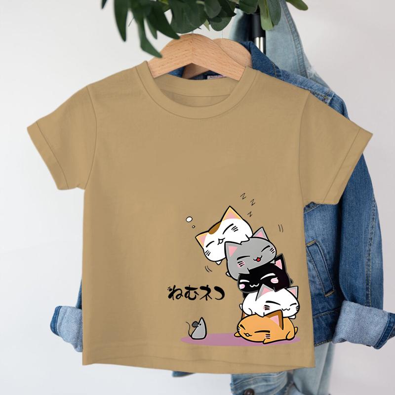 Cute Cat Harajuku Fashion Tshirts for Girl Boy Animal Cat Cartoon Kawaii Tee Top Cat Lover Gift Kids Short Sleeve Cotton Tee 130