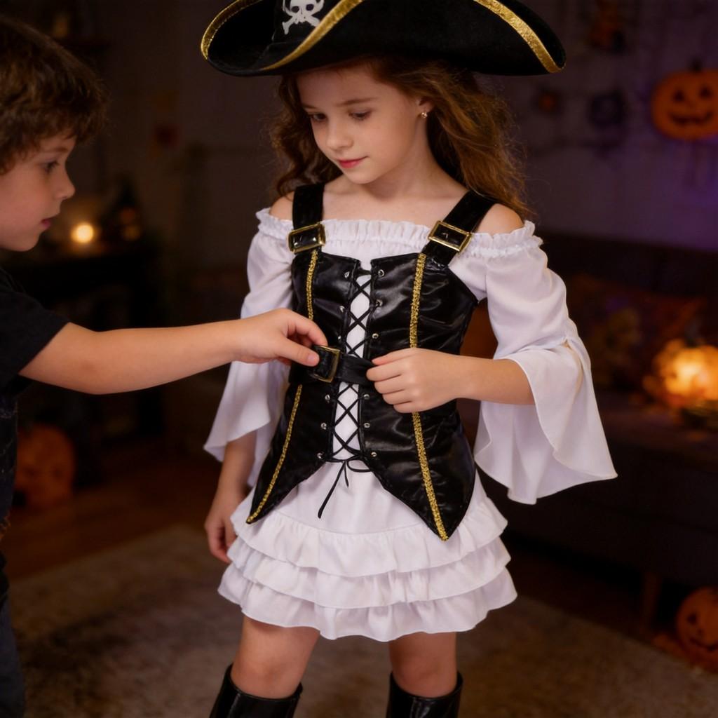 Halloween Mädchen Piraten Cosplay Kostüm Aus Polyesterstoff Für Bühnenveranstaltungen Und Kostümpartys