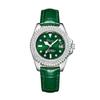 Women's New Green Leather Watch Strap Diamond Ladies Watch Trendy Small Green Watch Steel Strap
