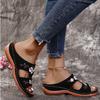 New Summer Women Embroidery Slide Sandals Vintage Embroidery Design PU Leather Slipper Gift Casual Wedges Slippers