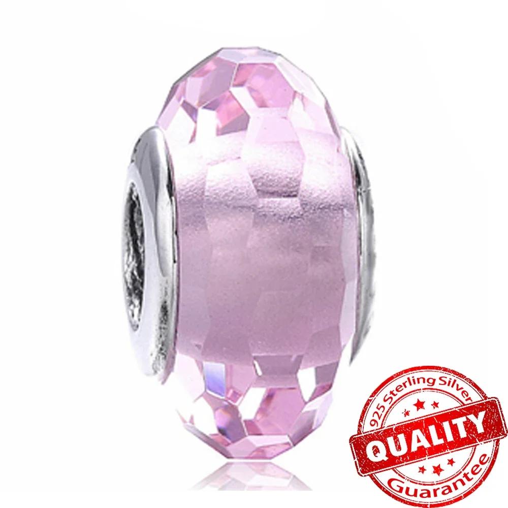 Copper Pink Flower Murano Glass Beads Charm Fit Original Bracelet Necklace Faceted Murano Diy Women Luxury Jewelry