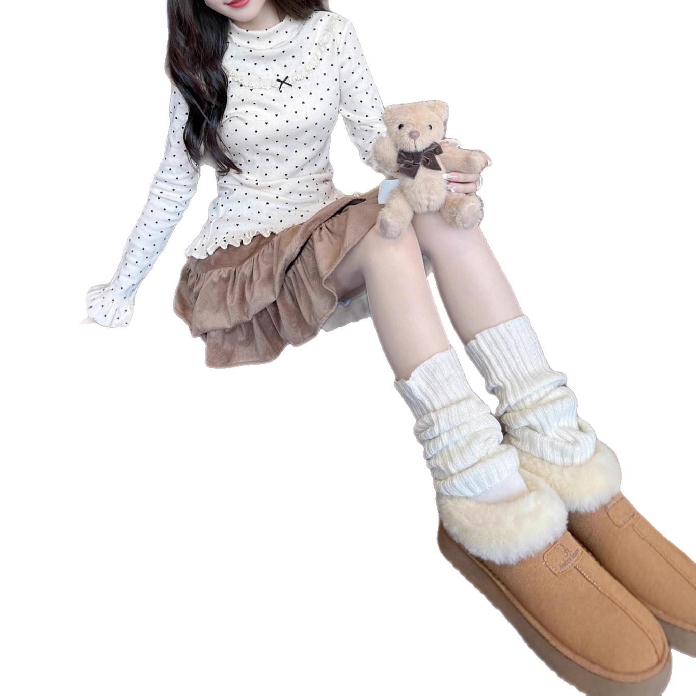 Женский топ с длинным рукавом, водолазка в горошек с рисунком в виде сердца и абрикоса, облегающий, с кружевной отделкой Extra Large