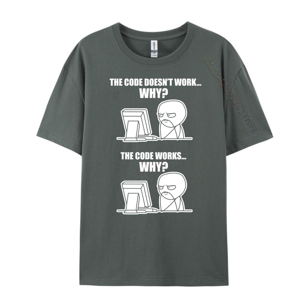 Rolig Programmerare Kod Fungerar Varför Meme Rosa Grafiska T-shirts Herrkläder Lyxig Designer Kortärmad T-shirt för Män Klassisk