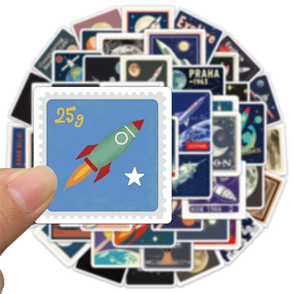 50PCS Space Travel Planner Stickers Planet Rocket Exquisite Handbook Phone Case Laptop Luggage Waterproof Stickers