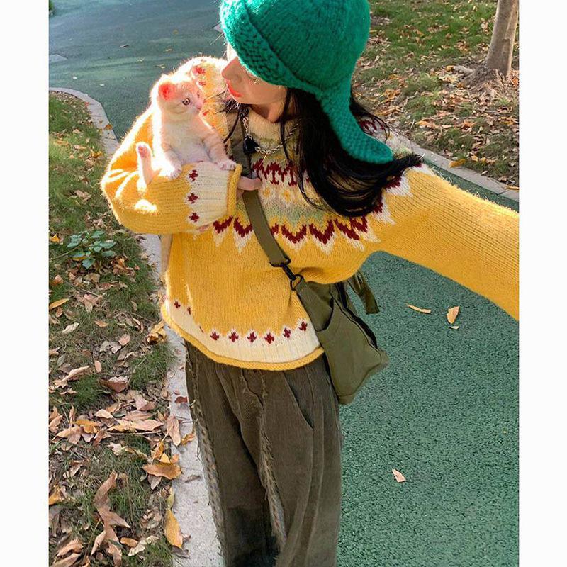 European Niche Spliced Knit Cardigan: Women's Autumn/Winter Lazy Style Sweater Coat