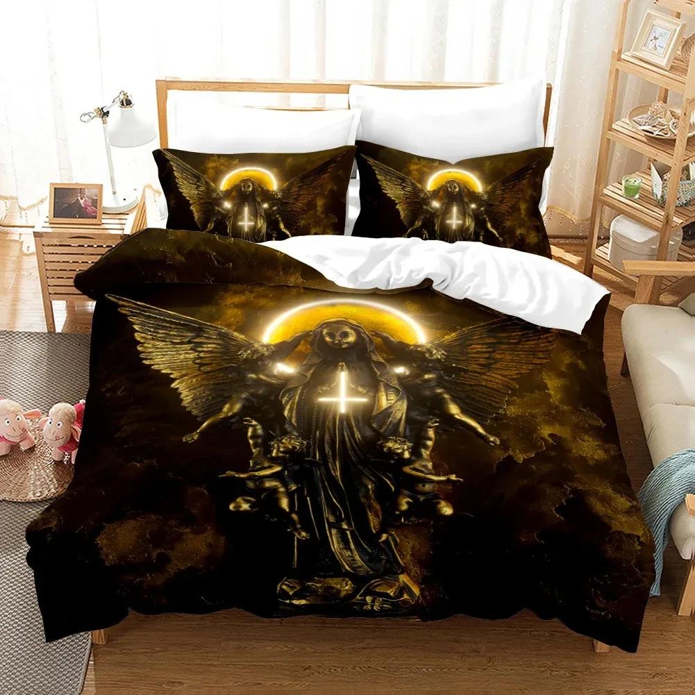 Skull Duvet Cover King Queen Christ Religious Themed Quilt Cover Teens Adults Scary Skeleton Jesus Death Polyester Bedding Set