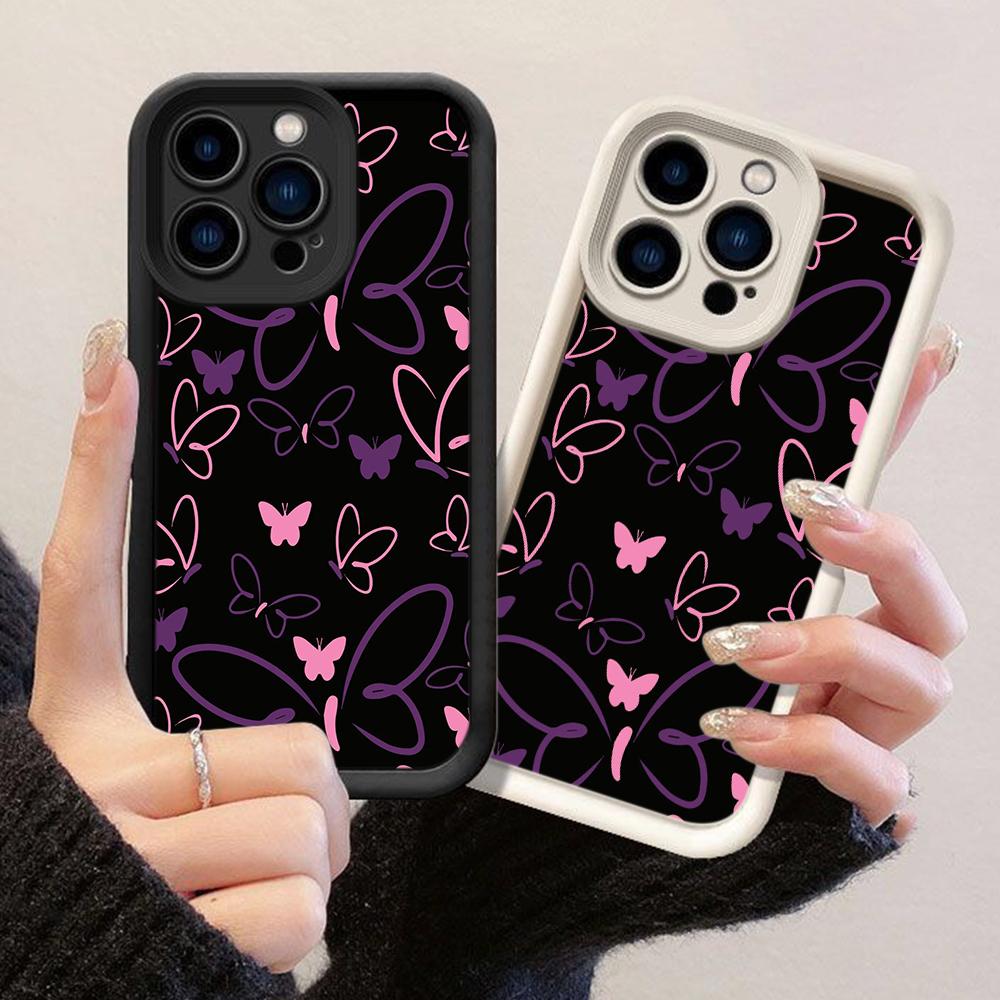 JT85 Black Pink Aesthetic Colourful Butterflies for iPhone 17 16 15 Pro Max Samsung S26 S25 S24 Ultra A17 A16 A07 A56 Xiaomi 15T Redmi 15c Soft Case
