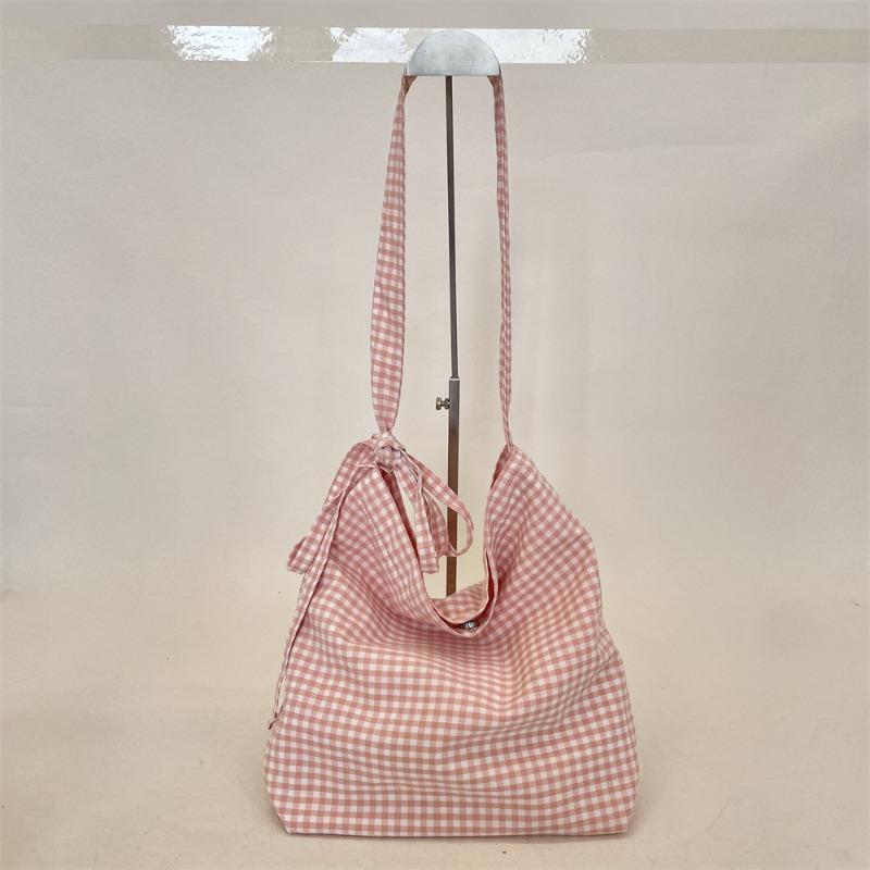 

Spring largecapacity plaid canvas bag shopping bag student shoulder bag class bag portable messenger bag