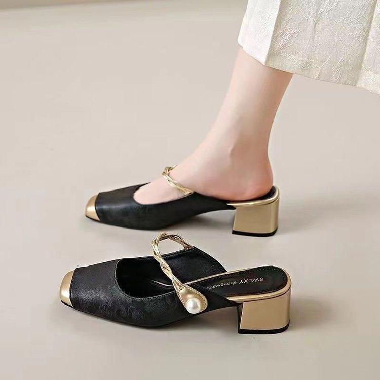 

National style bag head slippers women s outer wear 2025 summer new high heels with skirt fairy Mary Jane sandals thick heel 35