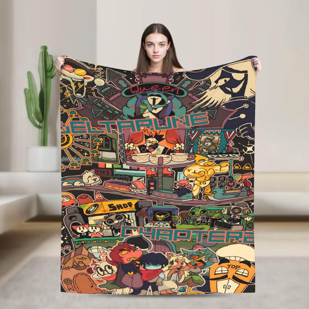 Gra Deltarune Tenna TV Koc Flanelowy Zabawny Koc Rzutowy do Domu Hotelu Sofy 150*125cm Pluszowa Cienka Kołdra