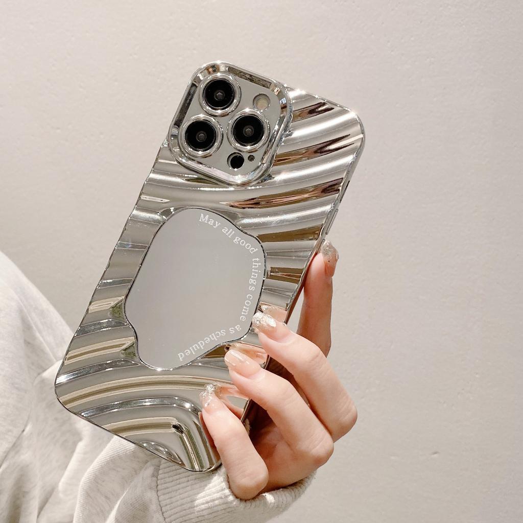 Für Apple 16PRO Wellenspiegel Beschichtete Handyhülle für iPhone 12/11 Silber Vollpaket Anti-Drop Schutzhülle