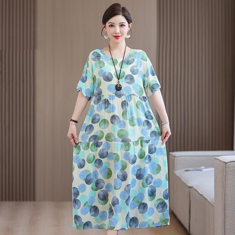 Plus Size Floral Dresses for Women  Oversize Loose Short Sleeve Summer Long Dress Middle-aged Women Summer Sundresses