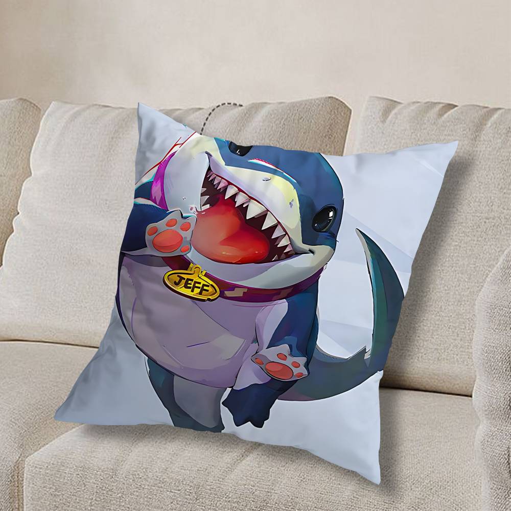 Art Cute Jeff the Land Shark  Pillow Case Sofa Living Room Bedroom Headboard Backrest Cushion Square Cushion Nap Time