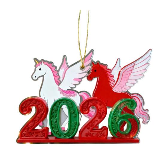 2026 Acryl Pferdeanhänger Auto Rückspiegel Ornament 2D Hängeanhänger für Feiertagsdekoration Süßes Geschenk für Autoliebhaber