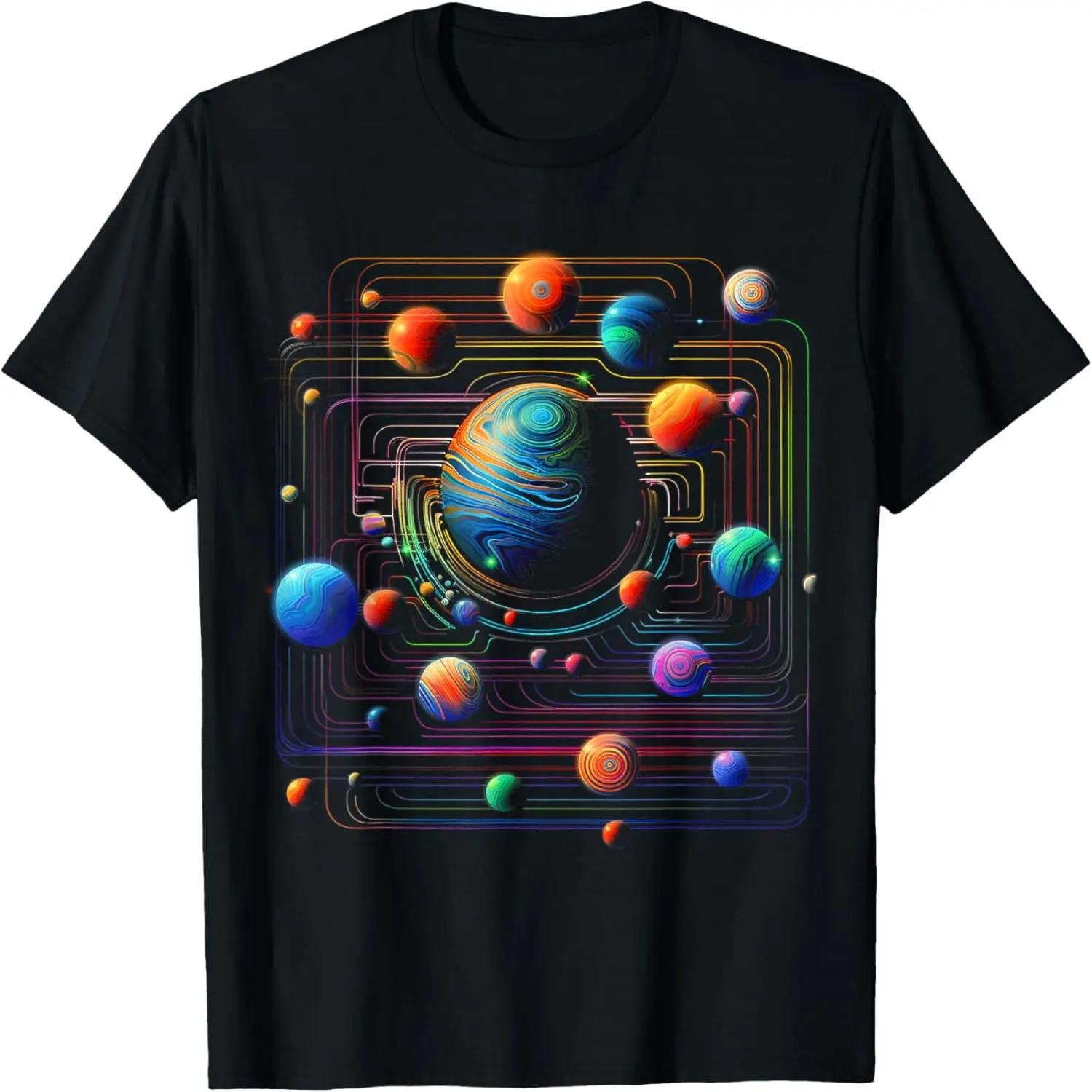 Planet Art Colorful Geometric Graphic Motif Planet T-Shirt XXXXL