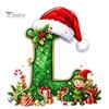 Santa Hat Letter Tree Pendant 26 Alphabet Christmas Ornament, Personalized Letters Acrylic Hanging Decoration with Festive Elf Pattern Initial