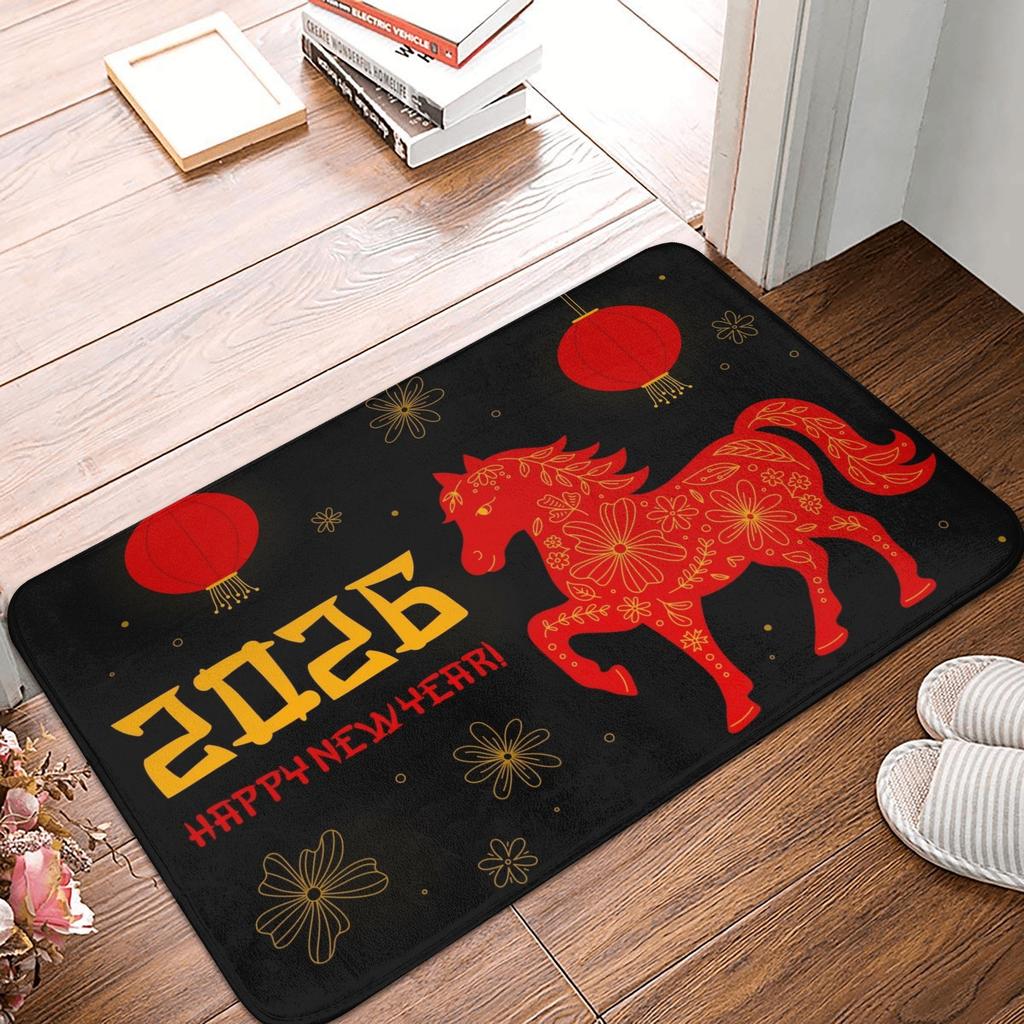 2026 Red Horse Pattern New Year Gift Door Floor Kitchen Bathroom Mat Anti-Slip Outdoor  Doormat Living Room Entrance Carpet Rug