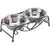 Pet Bowl, Stainless Steel Double Cat Dog Waterer Bowls Elevated Dog Feeder Pet Food Water Bowls with Retro Iron Stand Double Diner Feeder Bowls