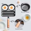 4-Cup Frying Pan Cast Iron Omelette Pan Non-Stick Coating Heat-Resistant Wooden Handle for Even Heating Sausage Pan for Gas Stove