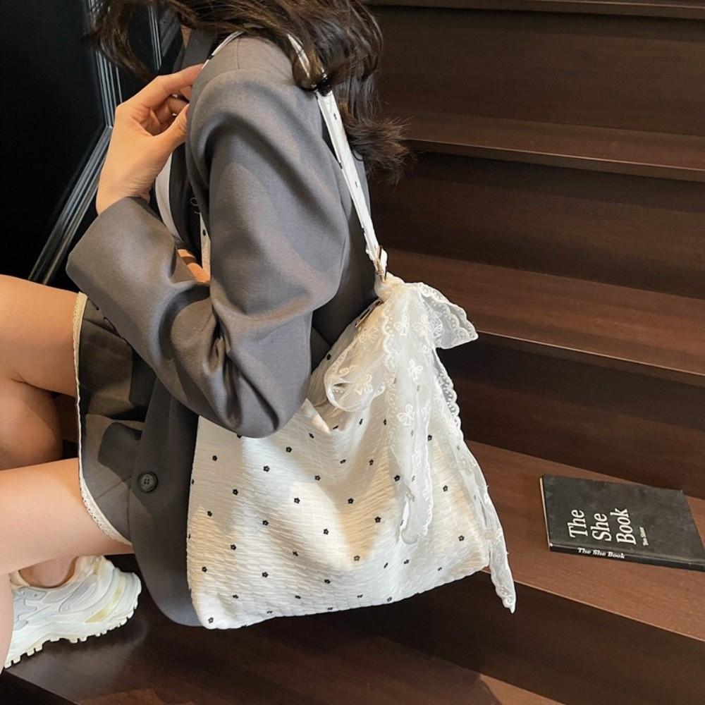 Lace Ribbons Poka Dots Bag Stylish Women's Handbag Fashion Floral Messenger Bag Commuting