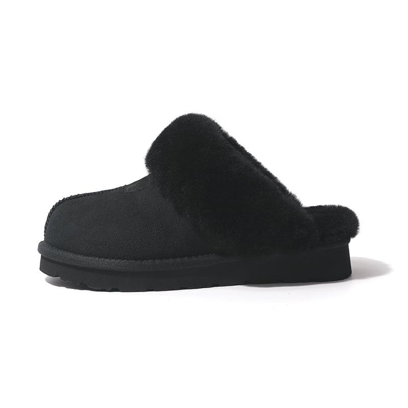 

Thick-soled fluffy slippers wear women s winter fur integrated bag head home snow boots half slippers wear flat slippers 35