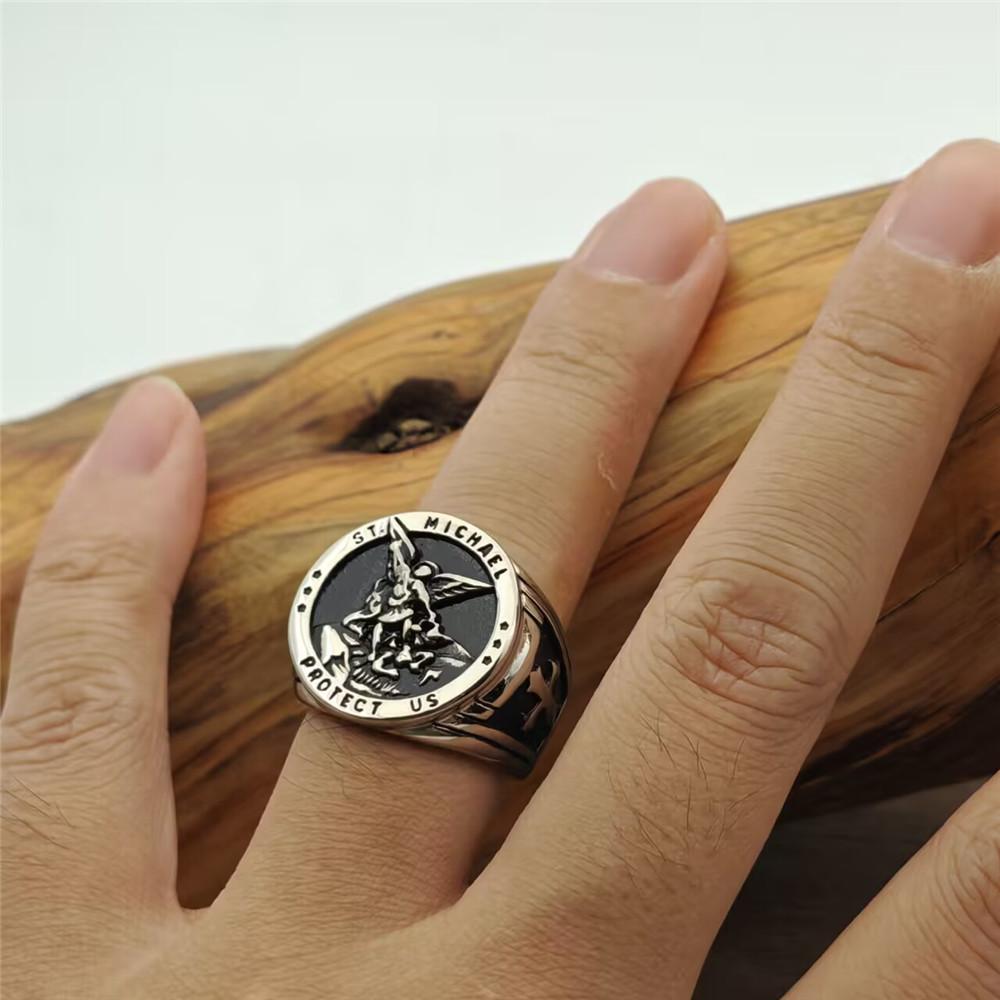 1/ST MICHAEL Massiver Ring 316L Edelstahl Schmuck Heiliger Engelsring zum Schutz