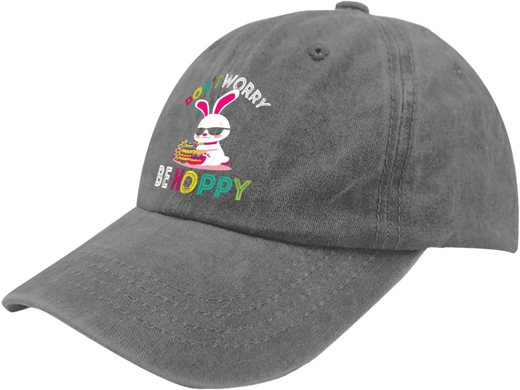 Dont Worry Be Hoppy Easter Bunny Baseball Cap Vintage Polyester Casual Dad Hat Unisex