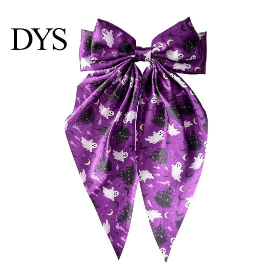 Pumpkin Hair Decorations Large Halloween Bows for Women Girls, Vintage Ribbon Barrette Clips with Long Satin Accessories Tails, Ghost/Pumpkin/Blood