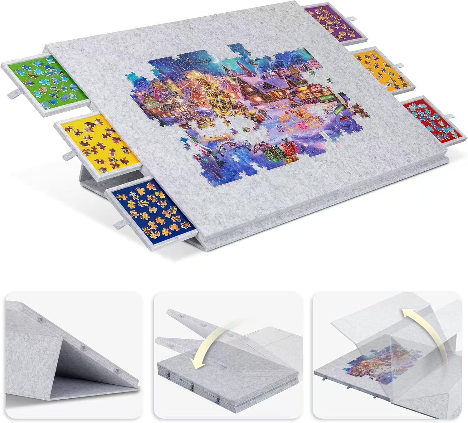

Foldable Felt Puzzle Board with 6 Drawers - Portable for 2000 Pieces
