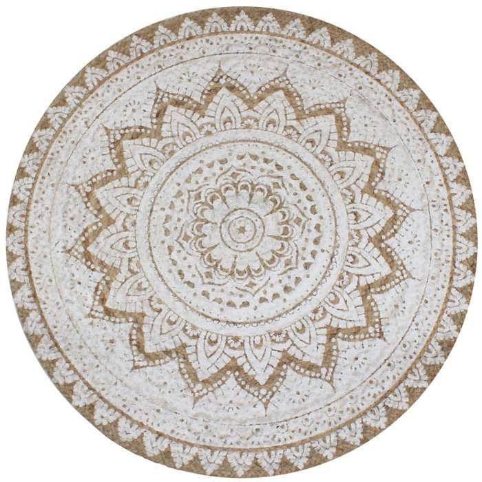 VidaXL Tapis Jute tressé imprimé 120 cm rond
