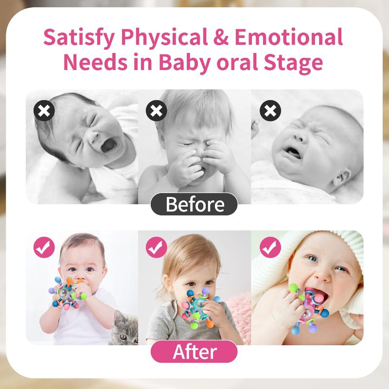 Chewable Baby Sensory Ball Soft Silicone Montessori Hand Grip Toy for 6+ Months Infant Teething Relief Home Play Use