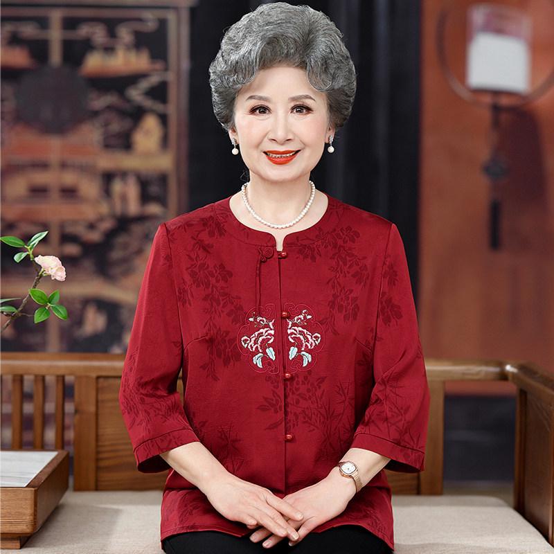 

Stylish Shirts for Middle-Aged and Elderly Women: High-End Summer, Wedding, and Seasonal Wear for Mothers and Mothers-in-Law 5XL (Recommended 150-165 Jin)