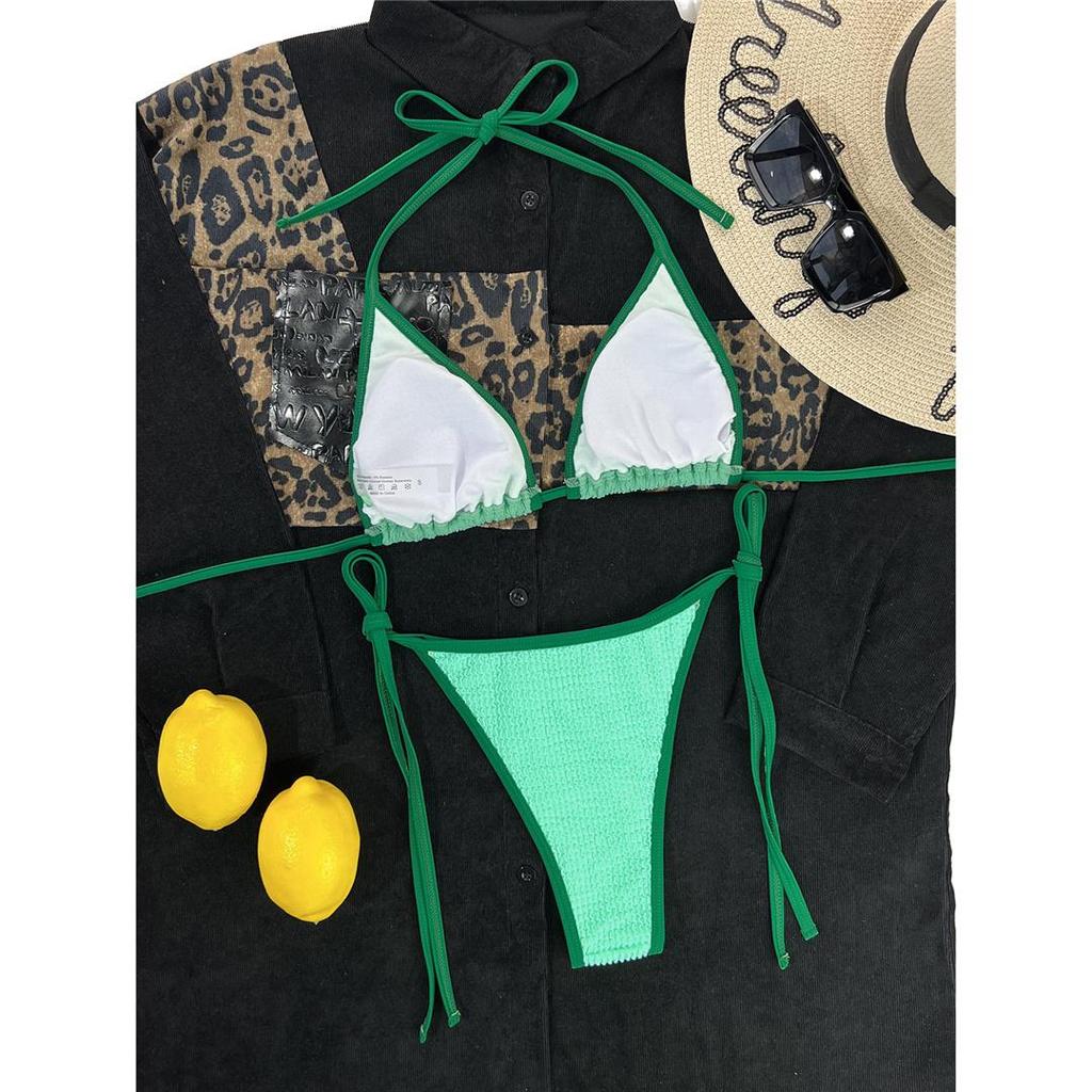 New Wrinkled Crinkled Splicing Bikini Female Swimsuit Women Swimwear Two-pieces Bikini Set Padded Bather Bathing Suit Swim