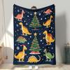 Retro-Dinosaurier-Weihnachts-Fleece-Polyester-Tagesdecke eine saisonale Innendekoration Bettdecke und festliches Geschenk