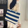Chic Striped Canvas Tote Bag - Large Capacity for Shopping & Beach