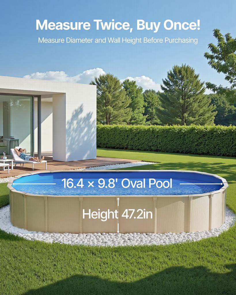 VEVOR Bâche de piscine ovale, Bâche de piscine 16,4 x 9,8 pieds, Style Uinbead, Bâche de piscine en vinyle durable, Épaisseur standard, Hauteur de paroi 47 pouces