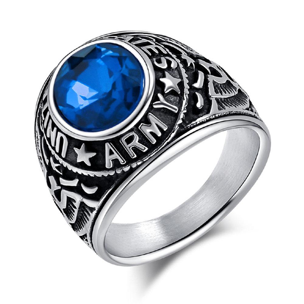 

American Bald Eagle Retro Titanium Steel Ring Marine Army Diamonds Imitation Gemstone Eagle Vulture Ring 13 синій