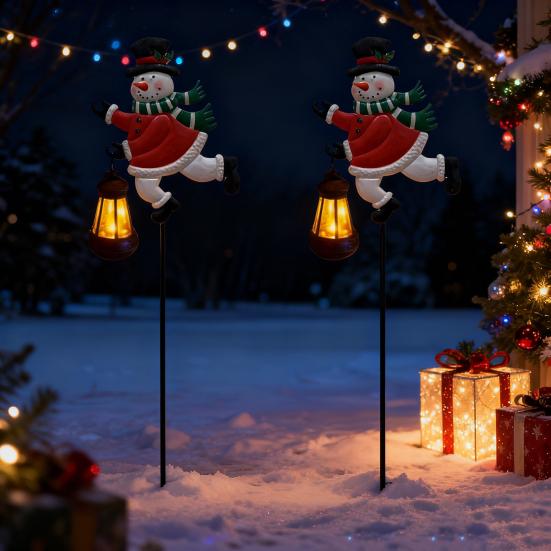 Luz Solar de Jardim de Natal para Exterior à Prova d'Água Boneco de Neve/Papai Noel Paisagem Caminho Estaca Luz para Quintal Gramado Passarela Pátio Decoração
