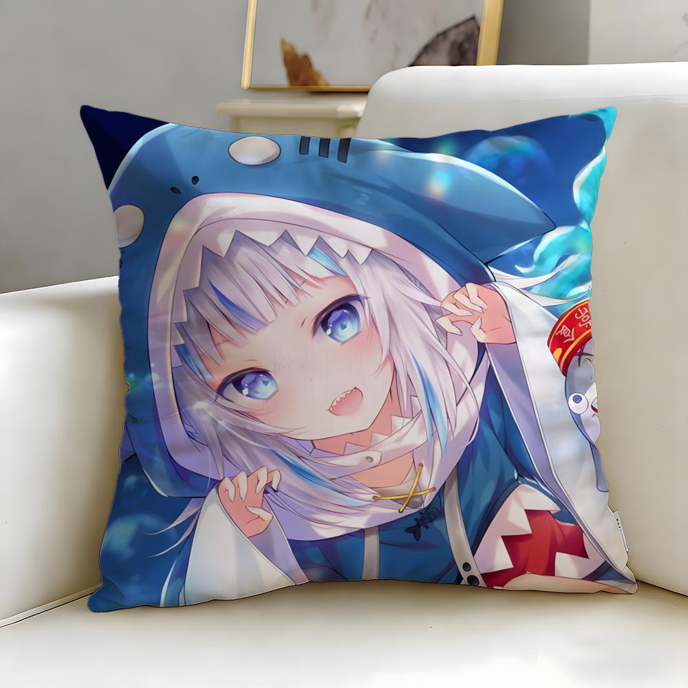 virtual idol Gawr Gura Hololive EN Cushion Cover Soft EasyWash Pillow Case Versatile for Couch Bed Travel and Office