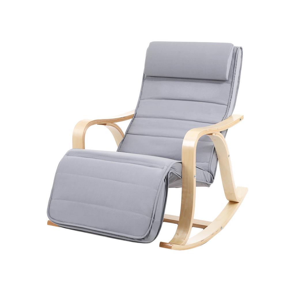 SONGMICS LYY41G Rocking Recliner Chair 5-Way Adjustable Calf Support Load 150 Kg Grey, Wood, Hellgrau, 67 X 125 X 91 Cm