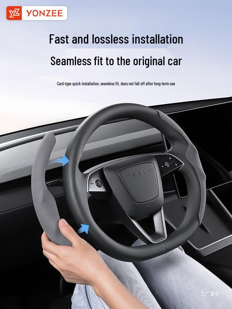YZ Refresh Version Steering Wheel Cover for Tesla Model 3/Y - Winter White Decoration