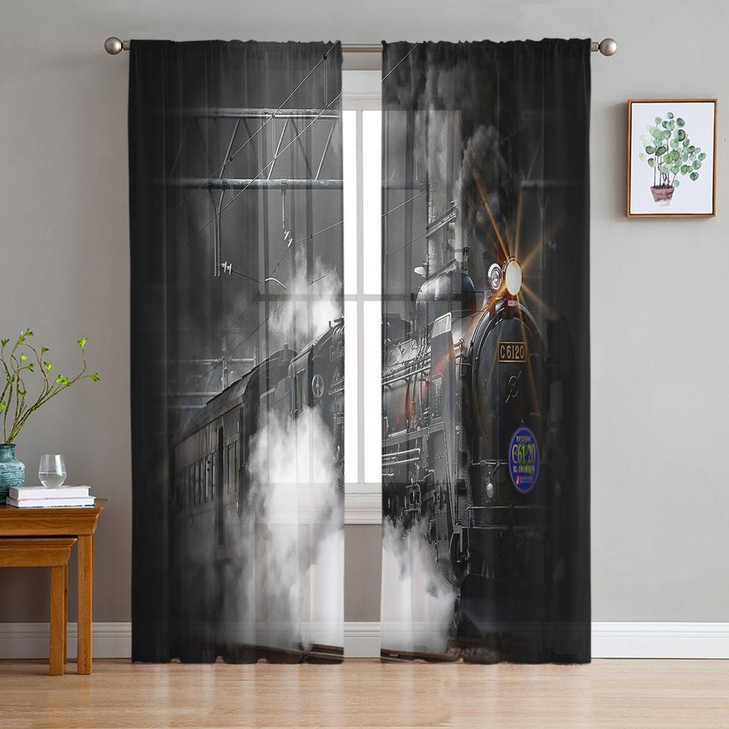 Train And Railway Travel Window Treatment Tulle Modern Sheer Curtains for Kitchen Living Room the Bedroom Curtains Decoration